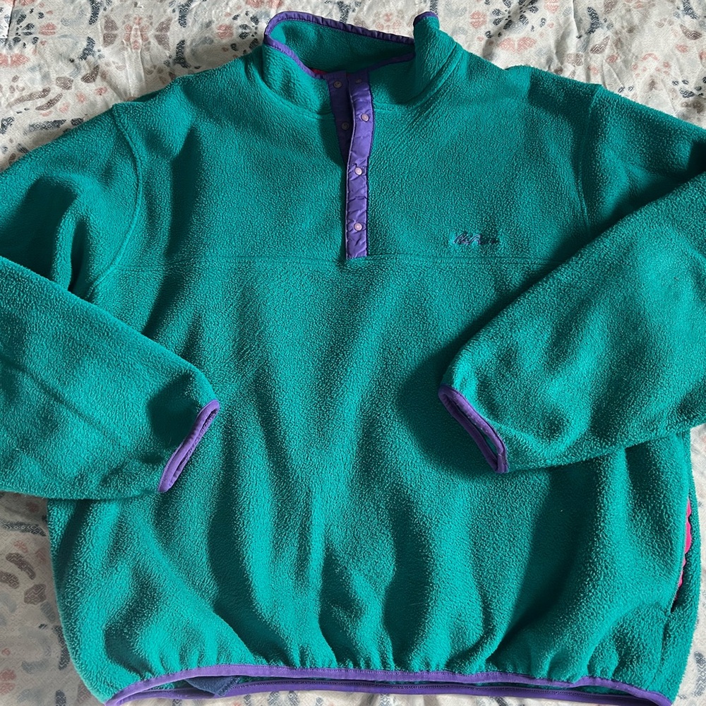 Vintage LL Bean fleece Men XL Tall - Aqua blue with purple piping
